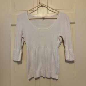 Merona White quarter Sleeve Blouse soft ruffle scoop round neck formal casual